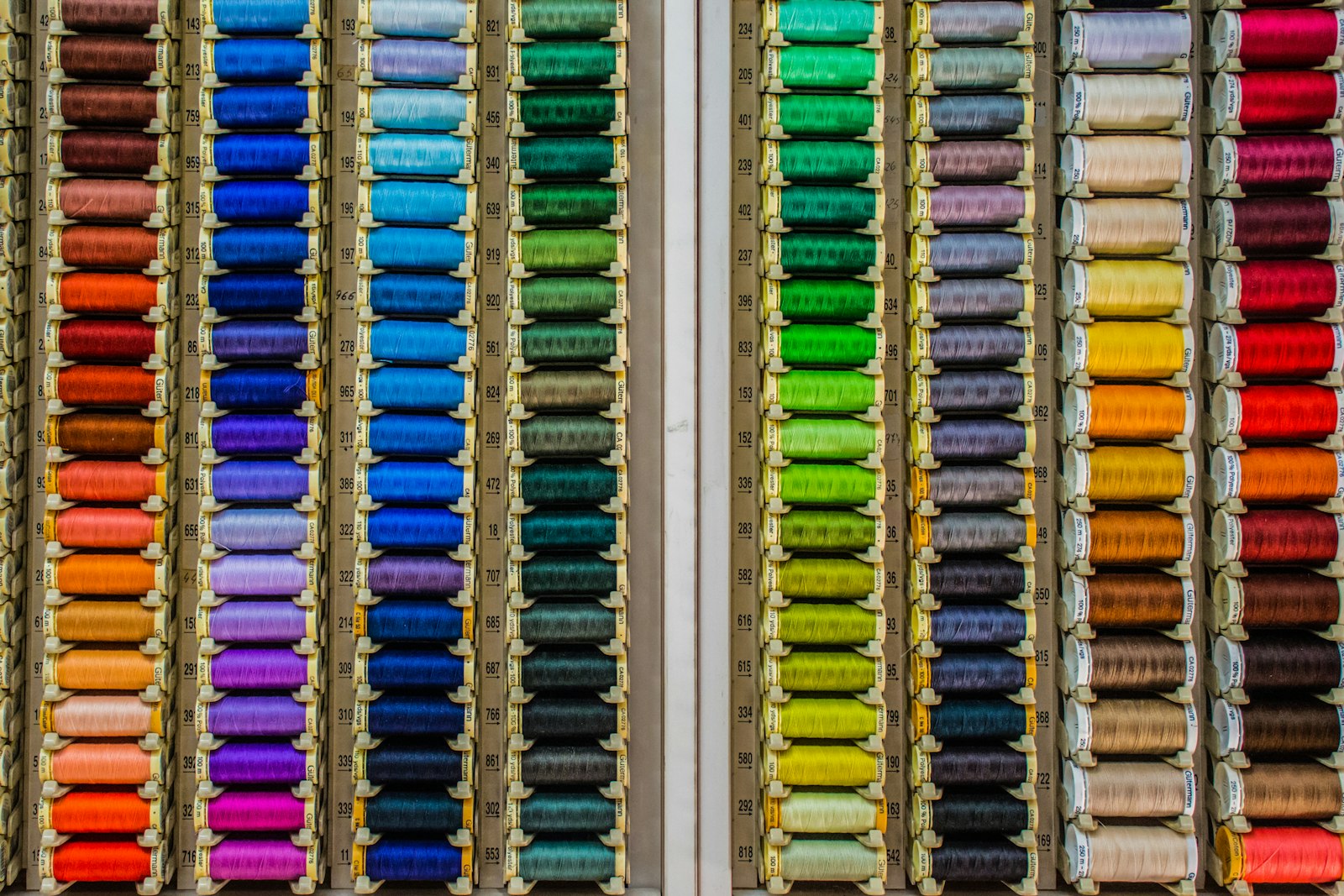Colorful embroidery thread spools